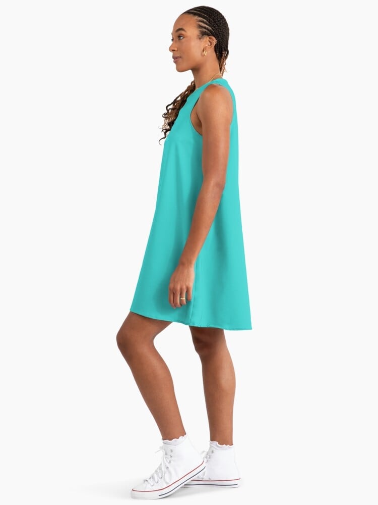 Vibrant Turquoise A-Line Dress with White High-Top Sneakers Vibrant Turquoise A-Line Dress with White High-Top Sneakers — Trendy Turquoise Dress