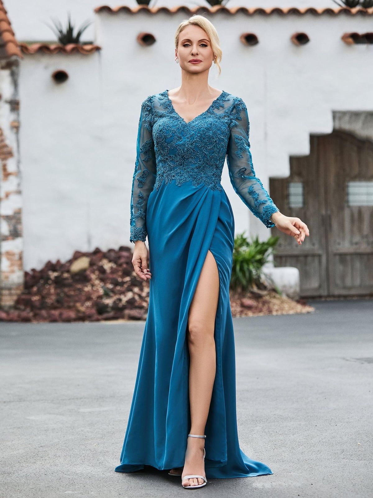 Deep Teal Satin A-Line Dress with Lace Bodice Deep Teal Satin A-Line Dress with Lace Bodice — Trendy Turquoise Dress