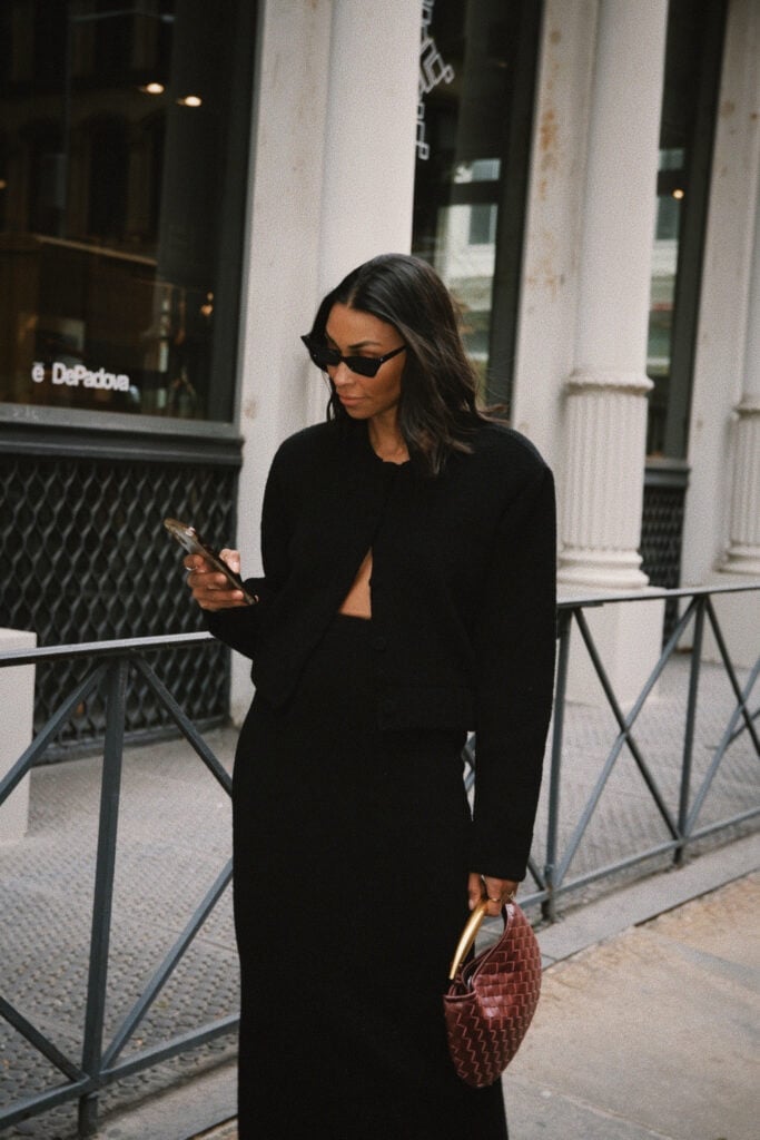 Black Cropped Jacket and Fitted Midi Skirt — Trendy Two Piece Outfits