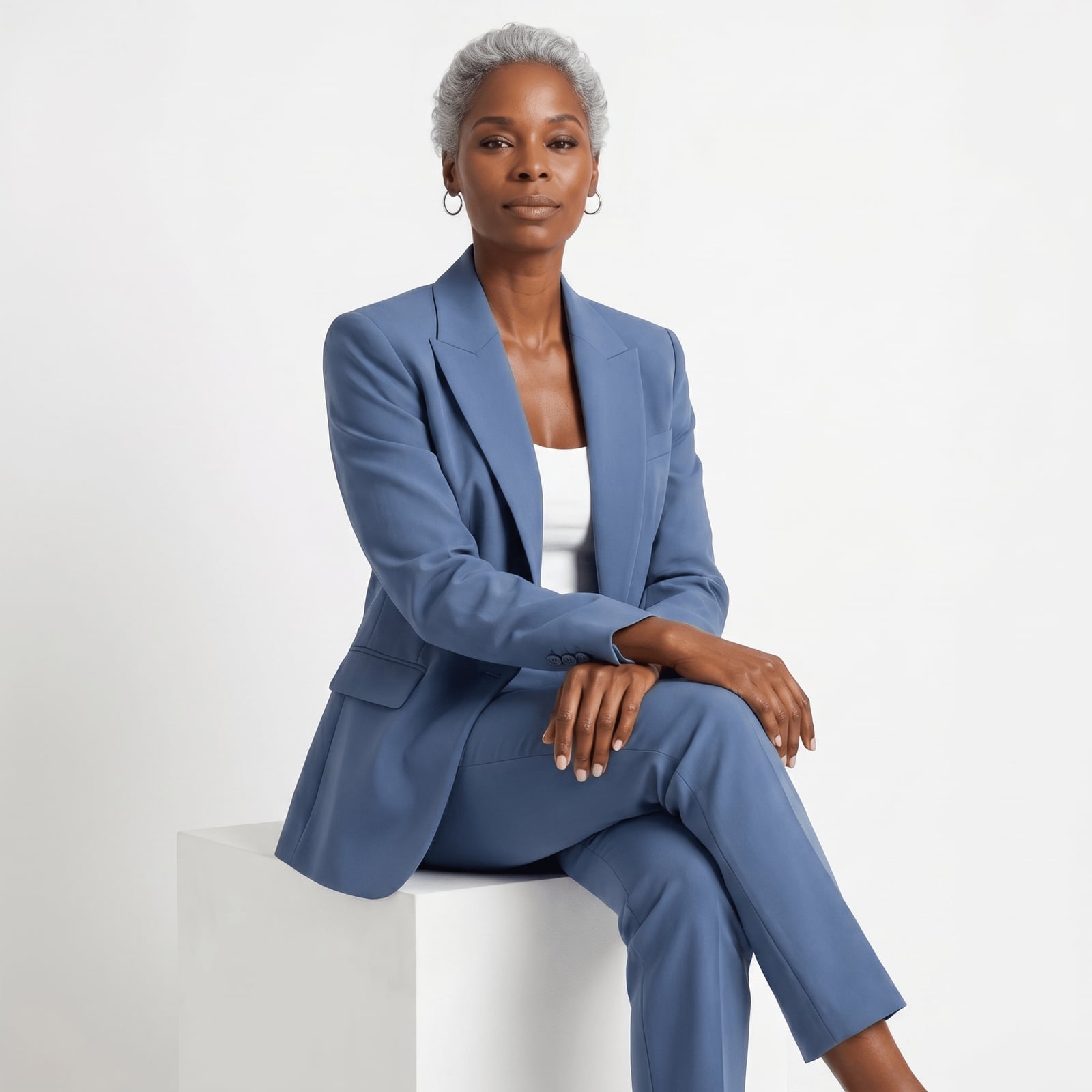 Blue Tailored Blazer and Trousers with White Top — Trendy Two Piece Outfits