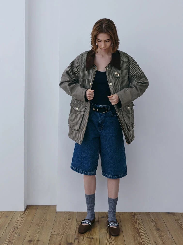 Utility Jacket with Bermuda Shorts and Mary Janes Utility Jacket with Bermuda Shorts and Mary Janes — Trendy Uni Outfits