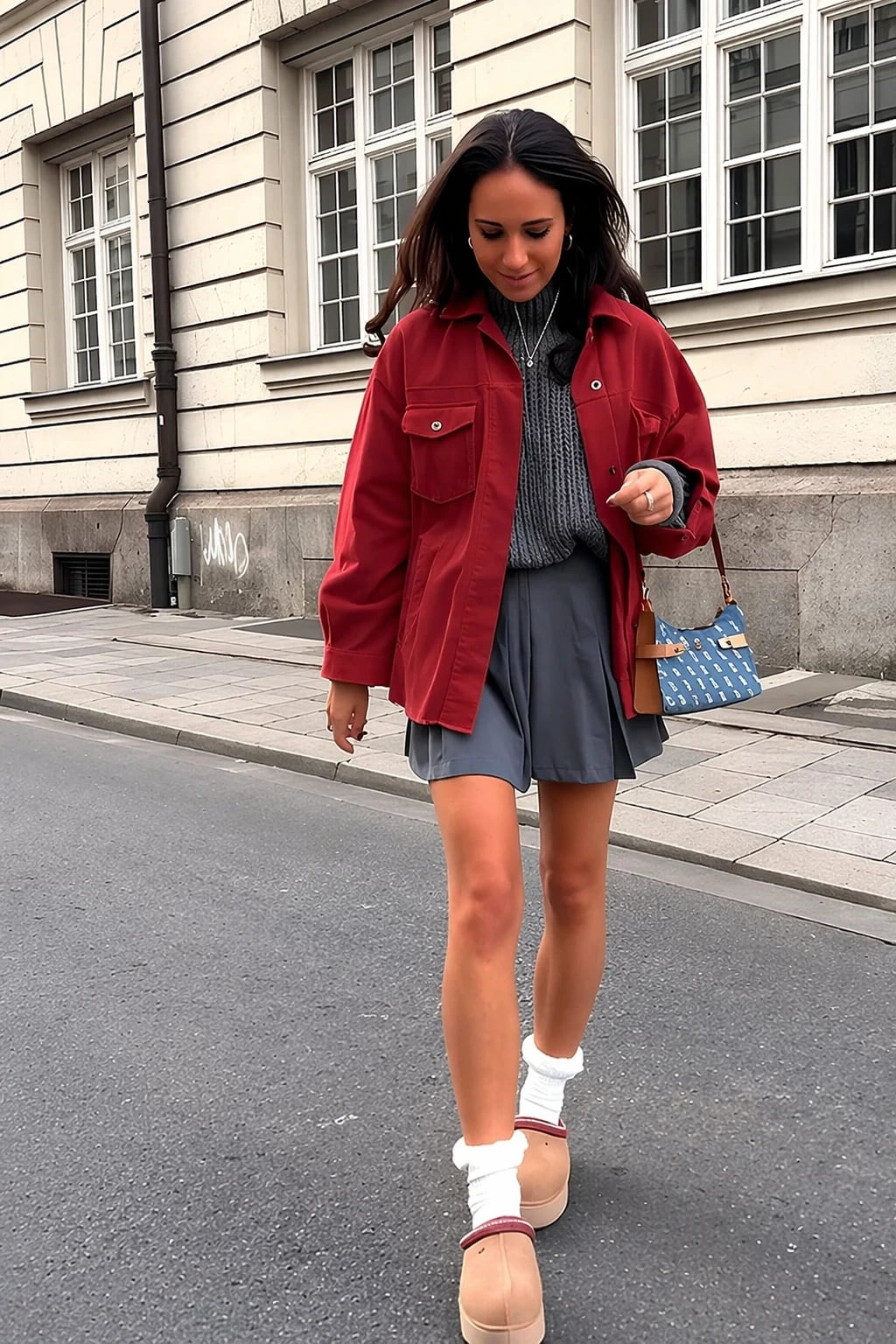 Shacket Over Turtleneck with Pleated Mini Skirt Shacket Over Turtleneck with Pleated Mini Skirt — Trendy Uni Outfits