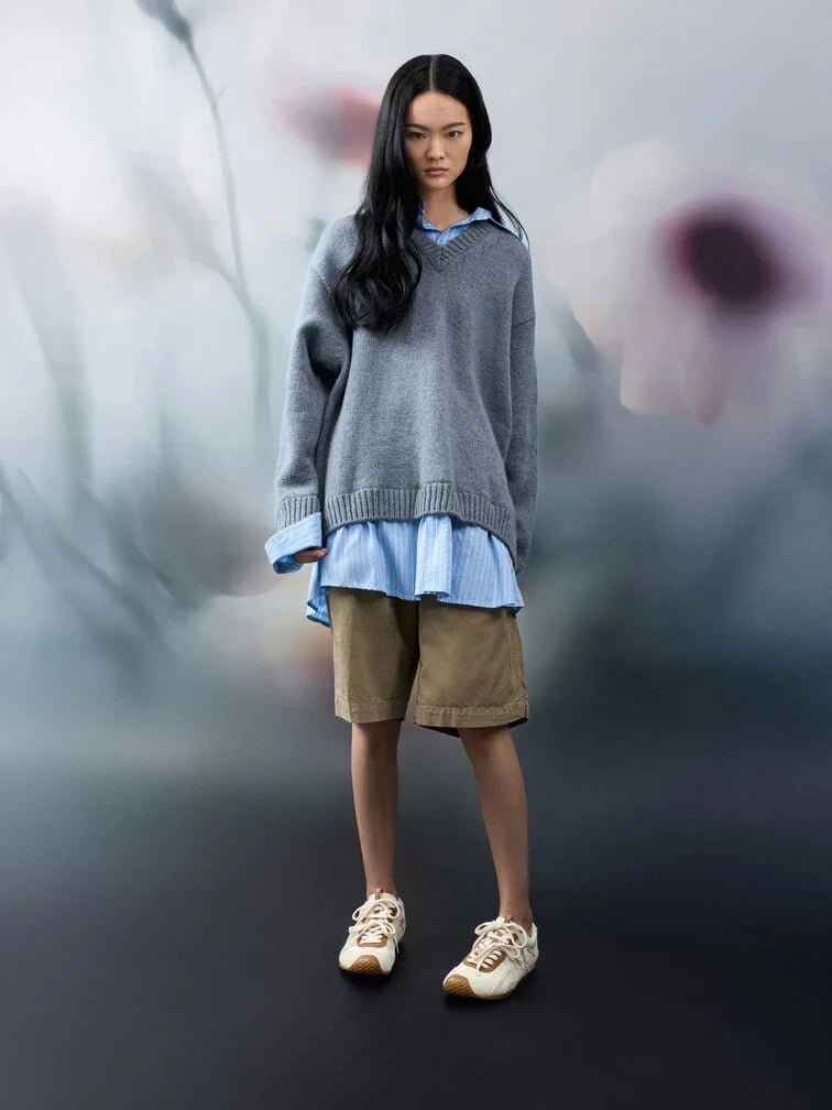 Oversized Sweater Over Collared Shirt with Khaki Shorts Oversized Sweater Over Collared Shirt with Khaki Shorts — Trendy Uni Outfits