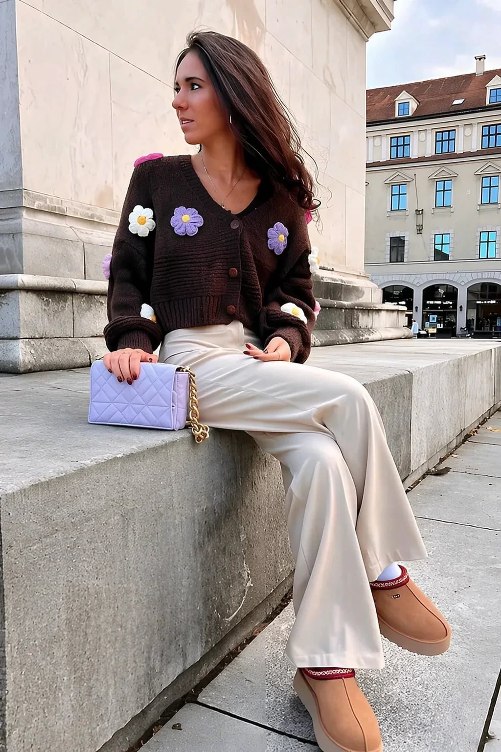 Floral Applique Cardigan with Wide Leg Pants Floral Applique Cardigan with Wide Leg Pants — Trendy Uni Outfits