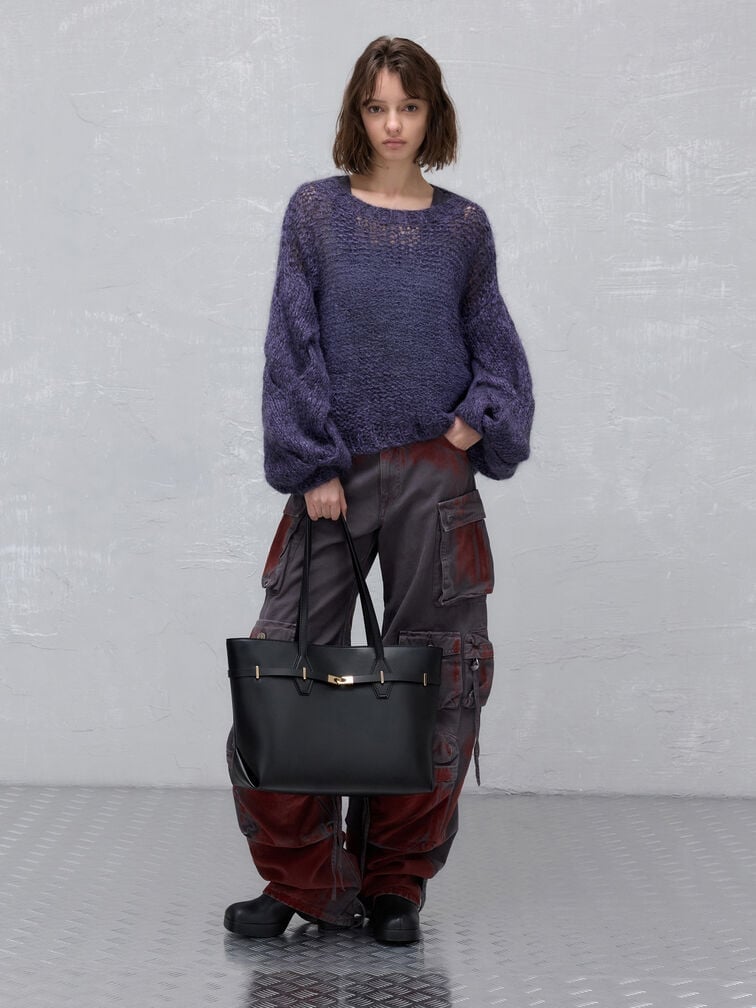 Fuzzy Knit Sweater with Cargo Pants and Loafers Fuzzy Knit Sweater with Cargo Pants and Loafers — Trendy Uni Outfits