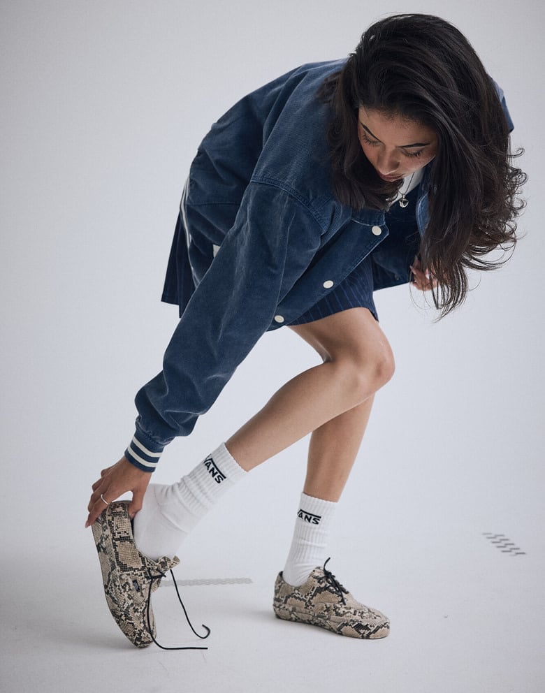 Snake Print Vans with Denim Jacket and Skirt Snake Print Vans with Denim Jacket and Skirt — Trendy Vans Outfits