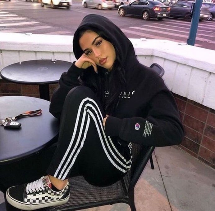 Oversized Hoodie and Striped Pants with Checkerboard Vans Oversized Hoodie and Striped Pants with Checkerboard Vans — Trendy Vans Outfits