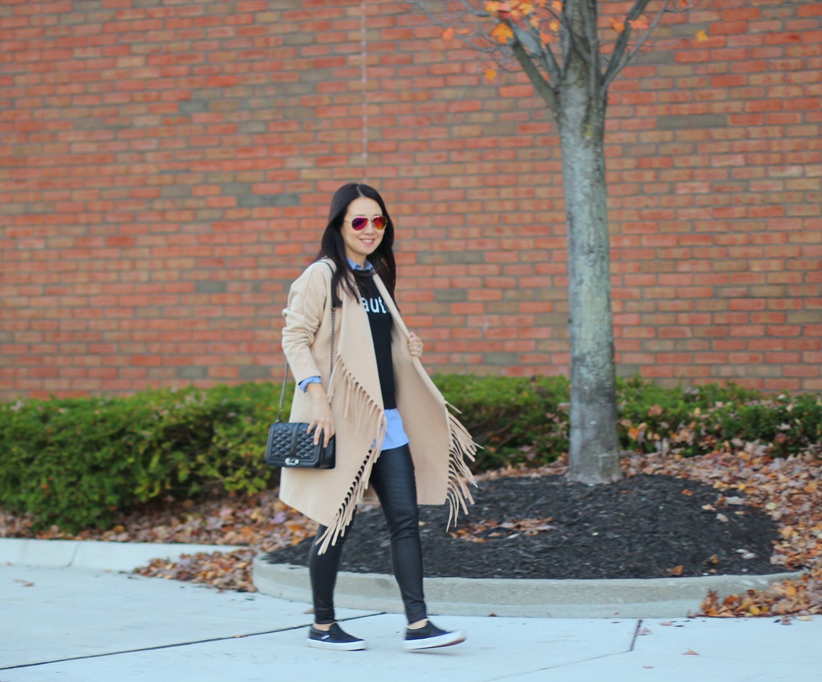 Fringed Jacket and Leather Pants with Black Vans Fringed Jacket and Leather Pants with Black Vans — Trendy Vans Outfits