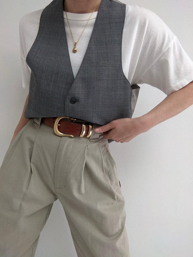 Plaid Vest With Loose Trousers Plaid Vest With Loose Trousers — Trendy Vintage Style