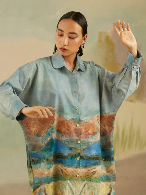 Printed Oversized Shirt Dress Printed Oversized Shirt Dress — Trendy Vintage Style