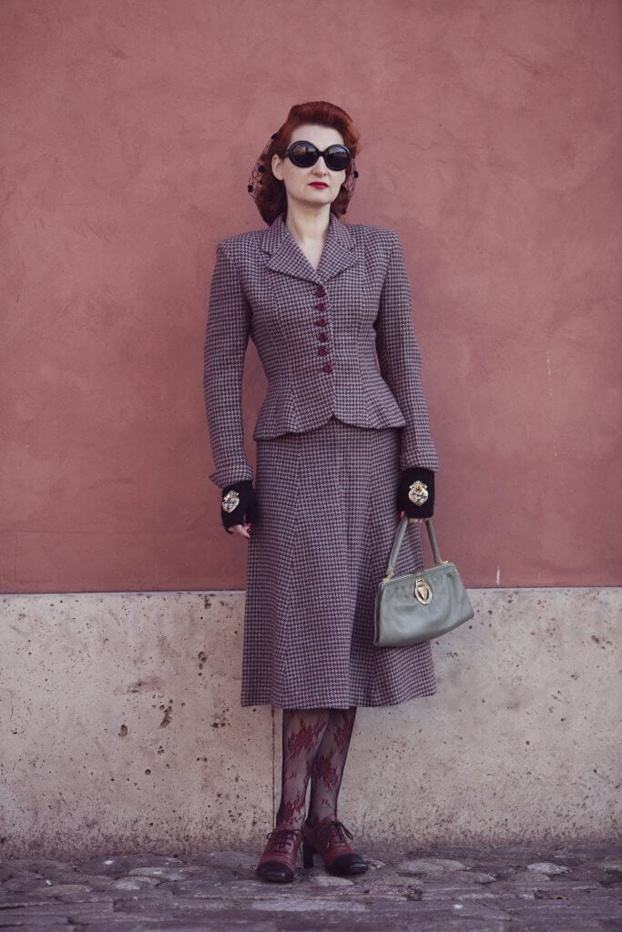 Houndstooth Suit With Lace Tights Houndstooth Suit With Lace Tights — Trendy Vintage Style