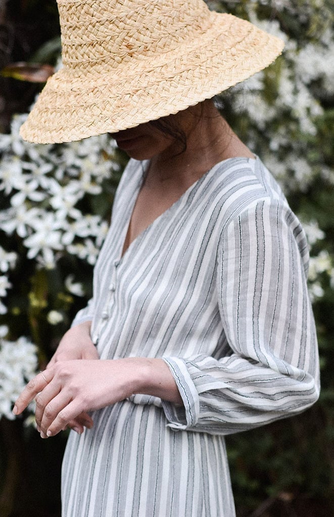 Striped Linen Blend Dress Striped Linen Blend Dress — Trendy Vintage Style
