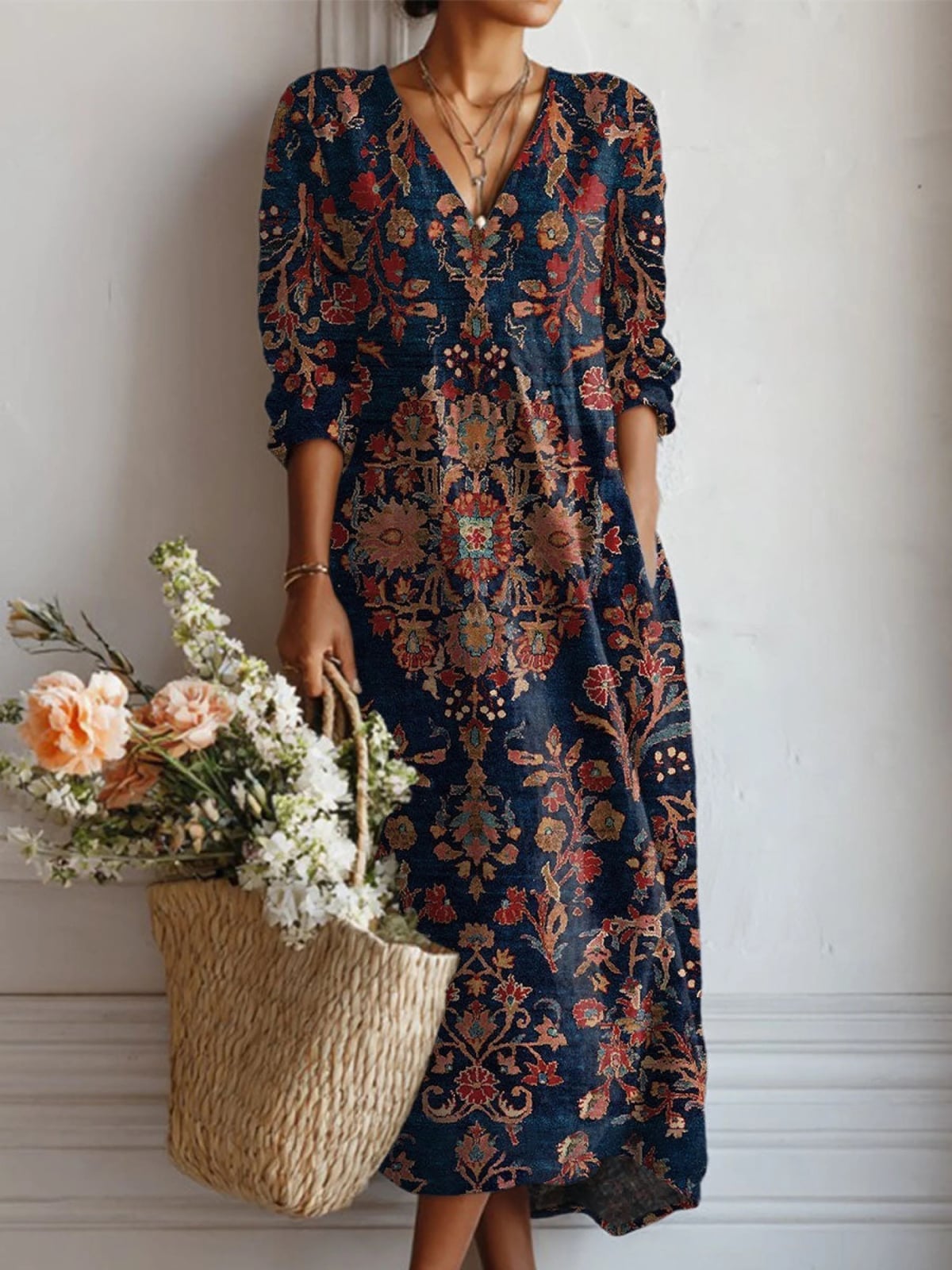Floral Print Midi Dress Floral Print Midi Dress — Trendy Vintage Style