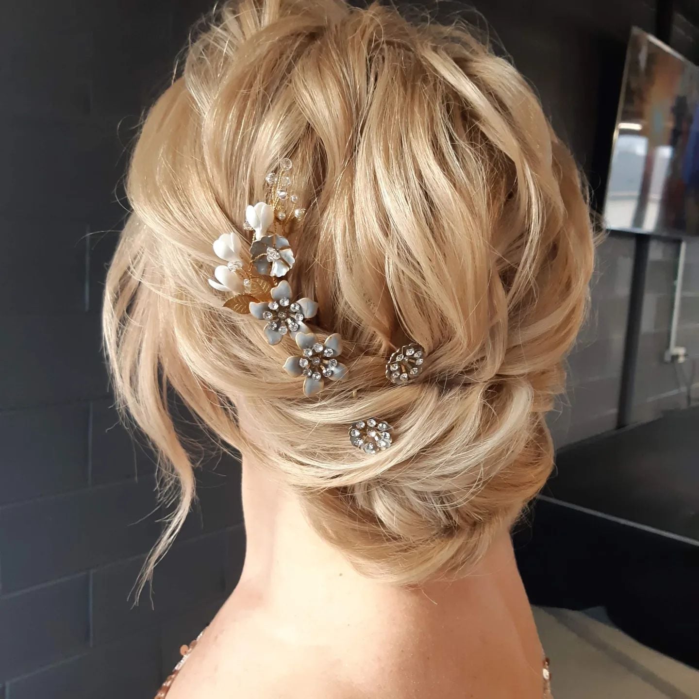 Platinum Blonde Braided Updo, Wispy — Trendy Wedding Guest Updos