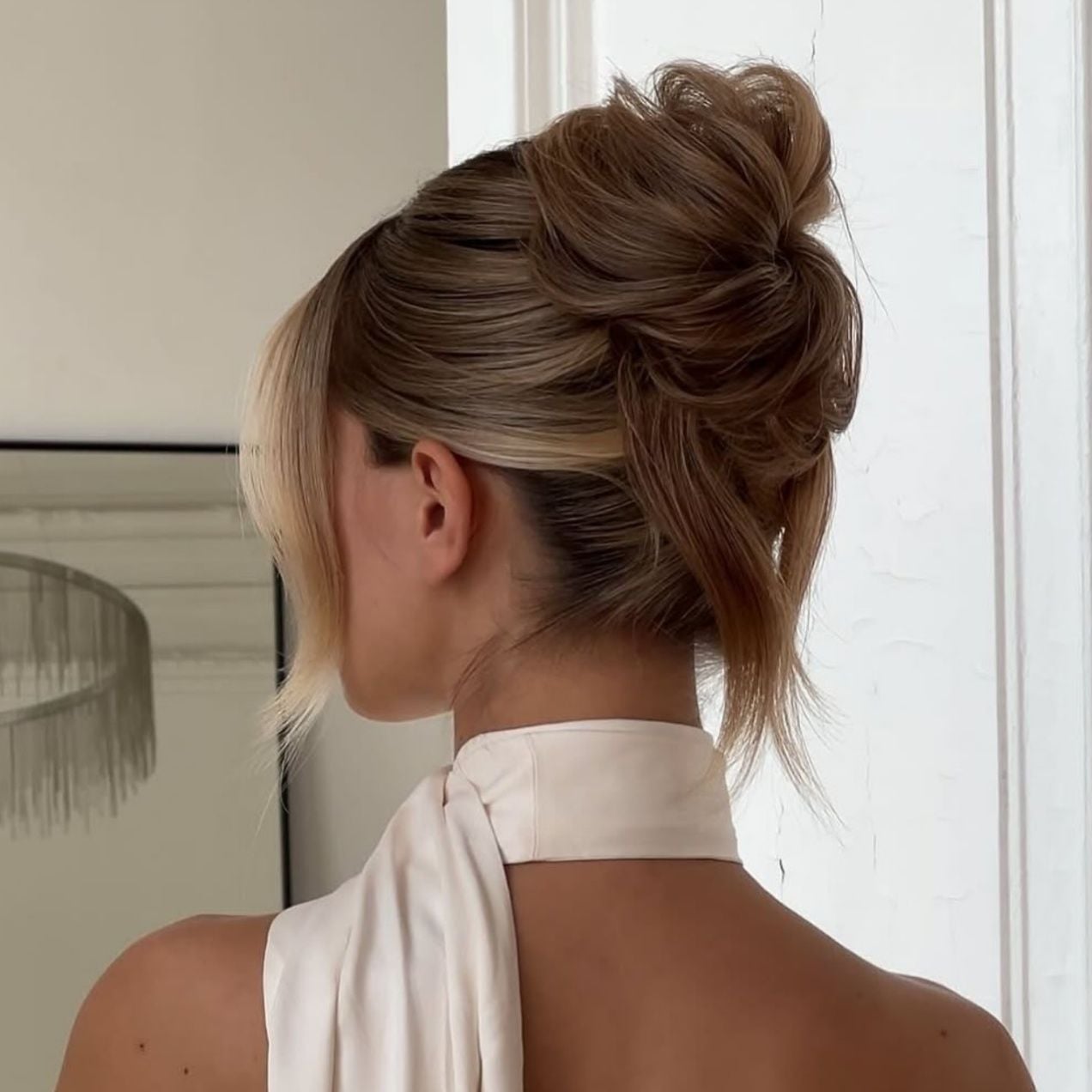 Ash Blonde Messy Updo With Volume — Trendy Wedding Guest Updos