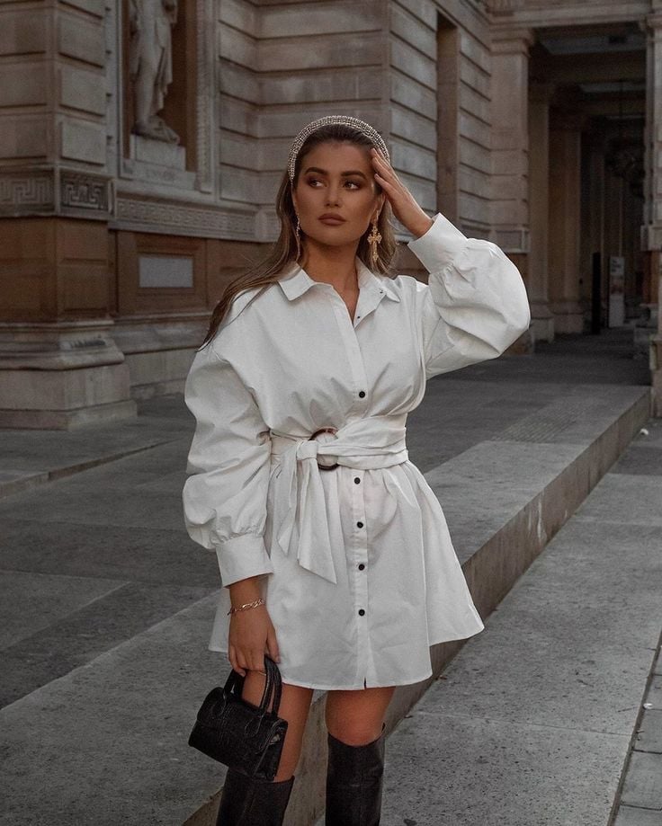 Pinterest White Shirt Dress Outfit Elegant White Shirt Dress For Night Out Trendy White Collared Shirt