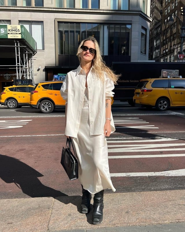 White Shirt Over White Slip Dress — Trendy White Shirt Outfits