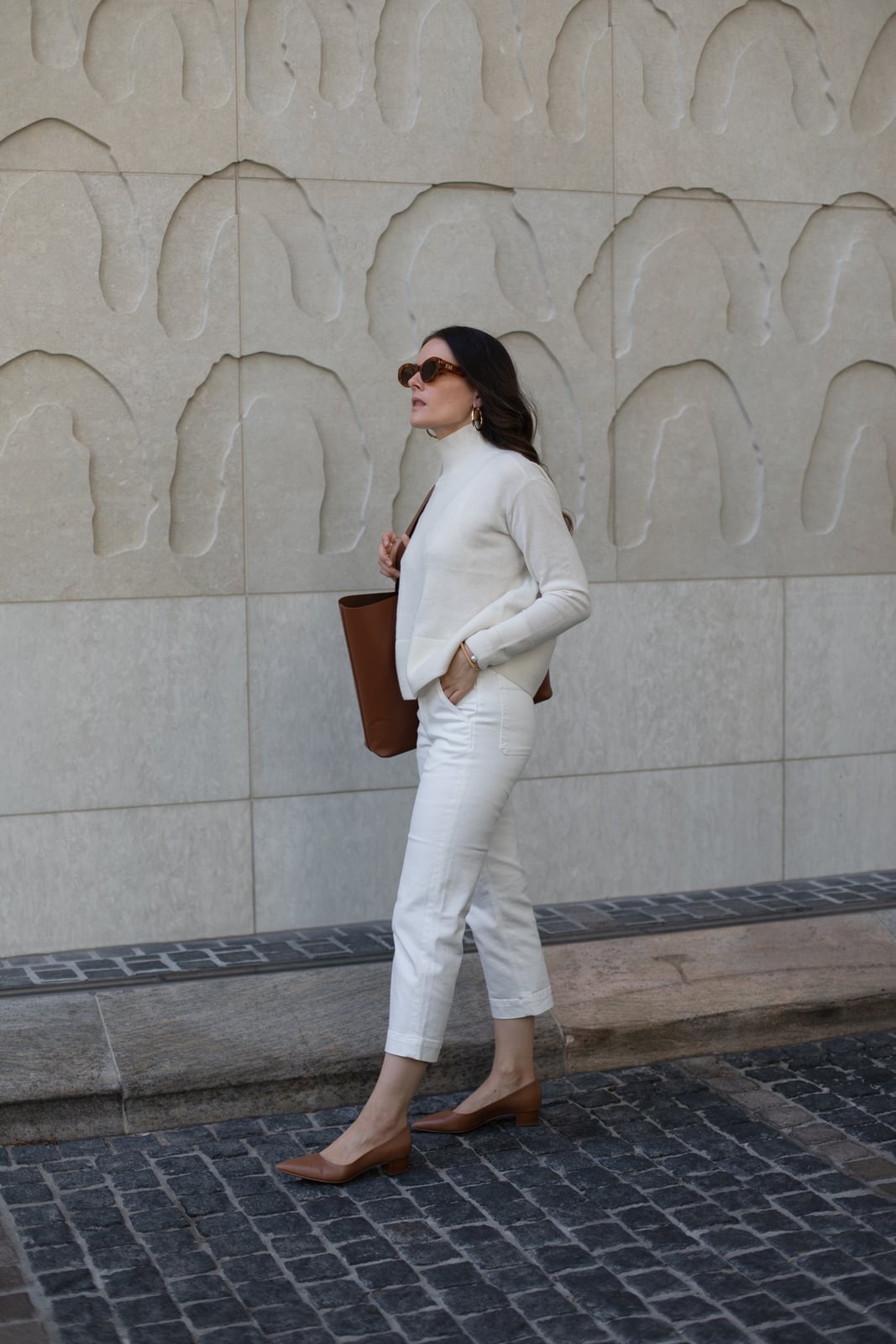 White Turtleneck Sweater With Matching Trousers White Turtleneck Sweater With Matching Trousers — Trendy White Sweater Outfit