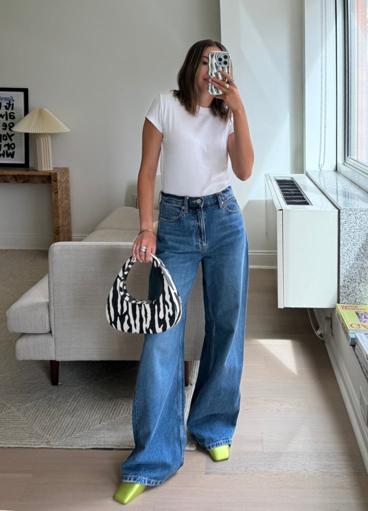 White Tee With Wide Leg Jeans And Zebra Print Bag White Tee With Wide Leg Jeans And Zebra Print Bag — Trendy White Tee Outfits