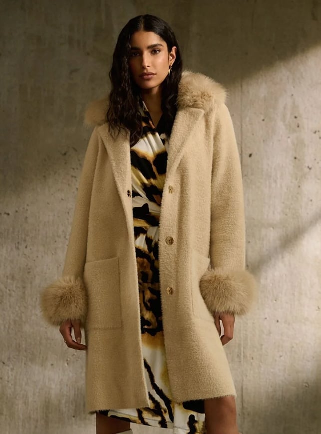 Wool Coat With Fur Trim And Animal Print — Trendy Wool Coat Outfits