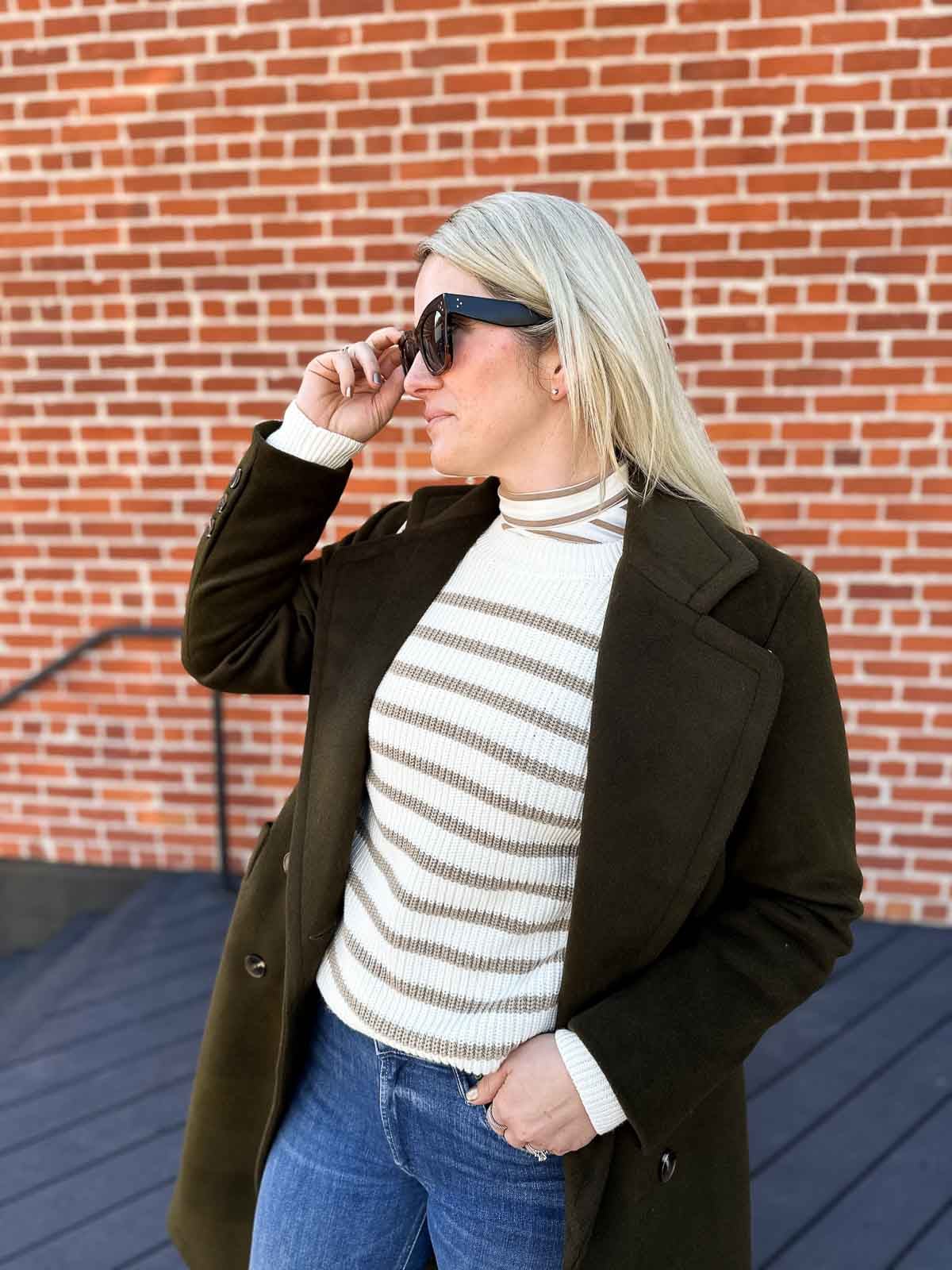 Camel Wool Coat With Pink Cable Knit Sweater — Trendy Wool Coat Outfits