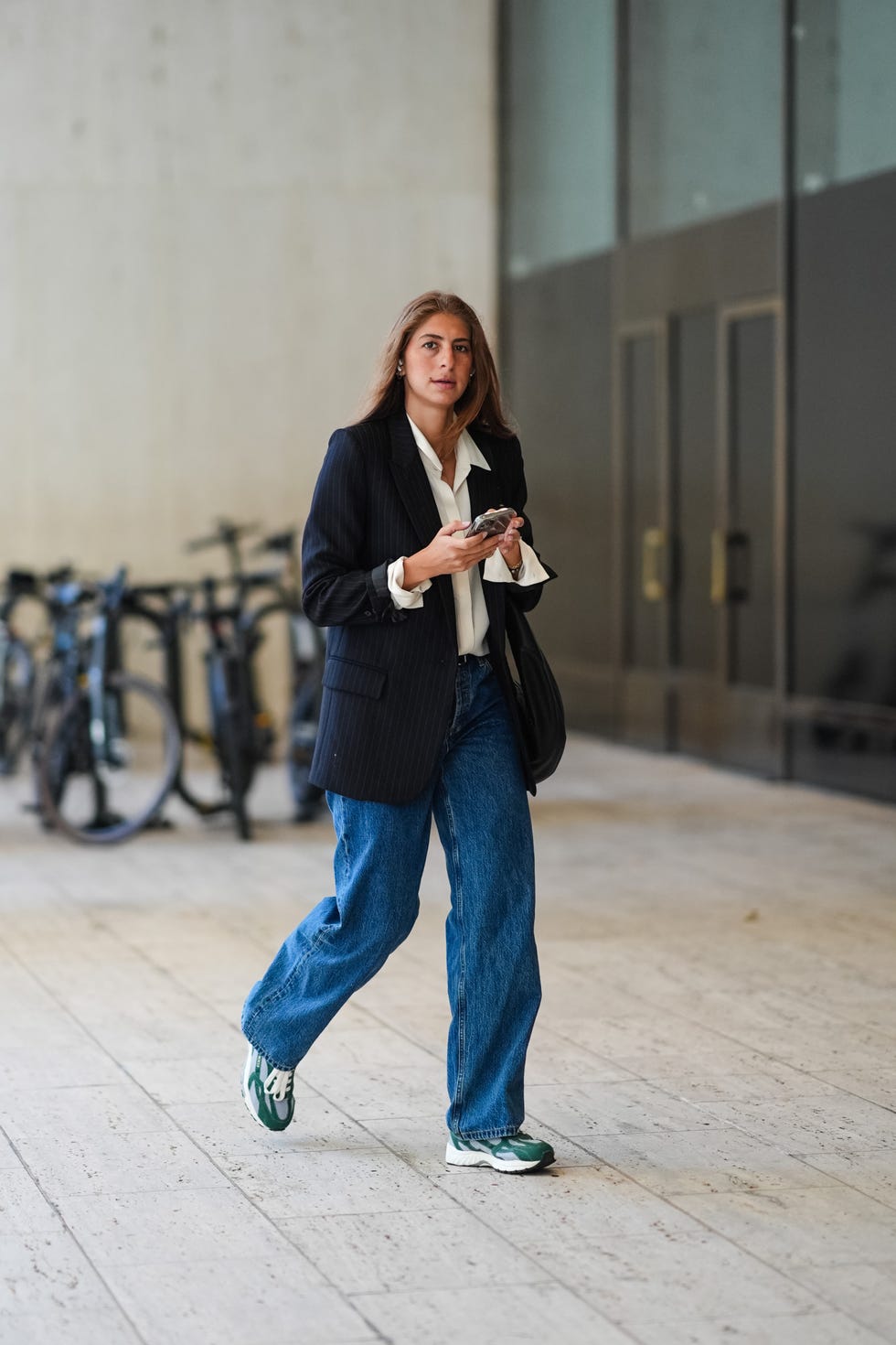 Pinstripe Blazer with Wide-Leg Jeans Pinstripe Blazer with Wide-Leg Jeans — Trendy Work From Home Outfits