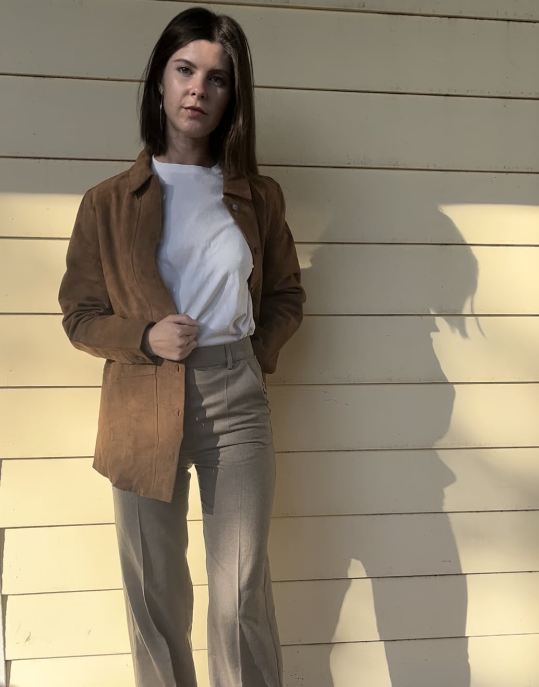 Suede Jacket with Straight-Leg Pants Suede Jacket with Straight-Leg Pants — Trendy Work From Home Outfits