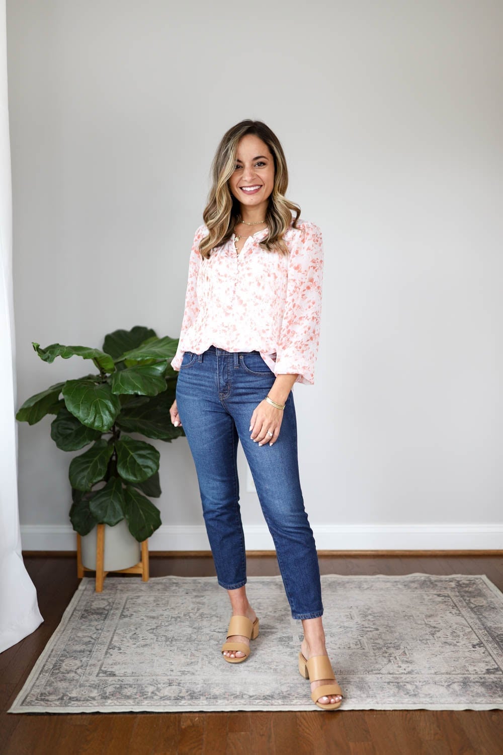 Floral Print Blouse with Straight-Leg Jeans Floral Print Blouse with Straight-Leg Jeans — Trendy Work From Home Outfits