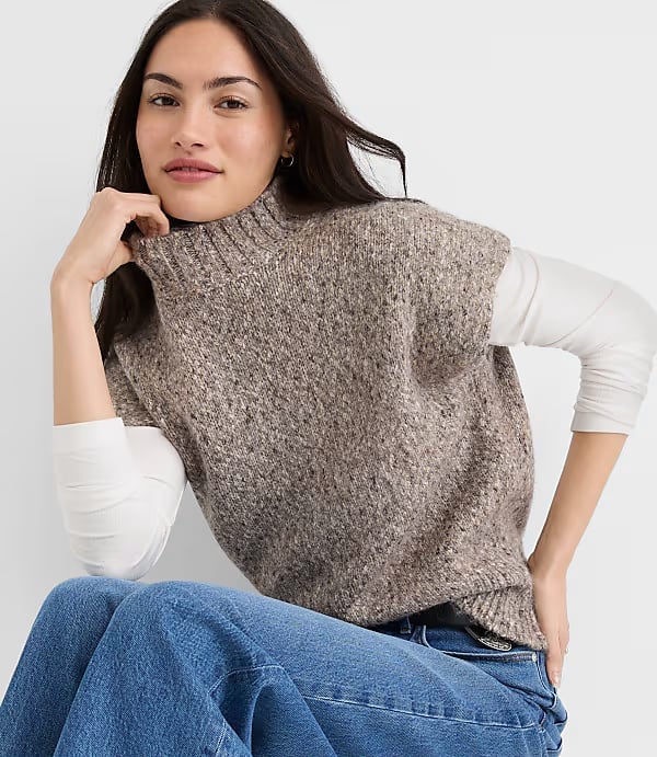 Turtleneck Sweater Vest Over Long Sleeve Shirt Turtleneck Sweater Vest Over Long Sleeve Shirt — Trendy Work From Home Outfits