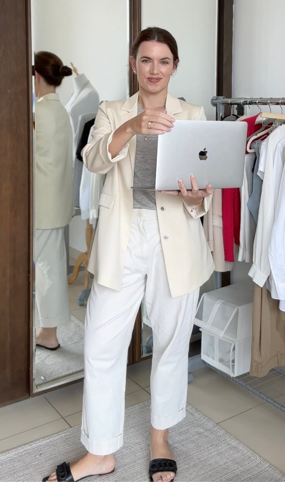 Cream Oversized Blazer and White Trousers Cream Oversized Blazer and White Trousers — Trendy Work From Home Outfits