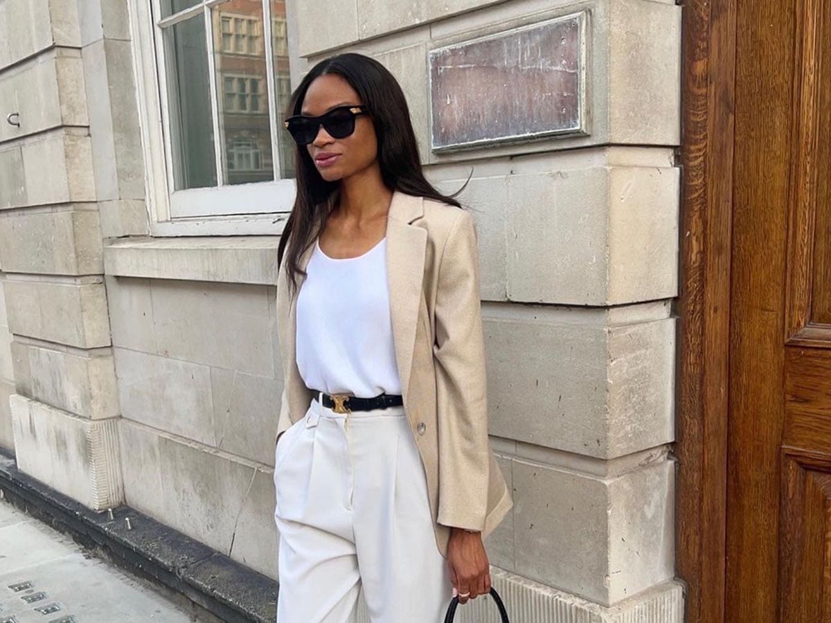 Beige Oversized Blazer with Wide-Leg Trousers Beige Oversized Blazer with Wide-Leg Trousers — Trendy Work From Home Outfits
