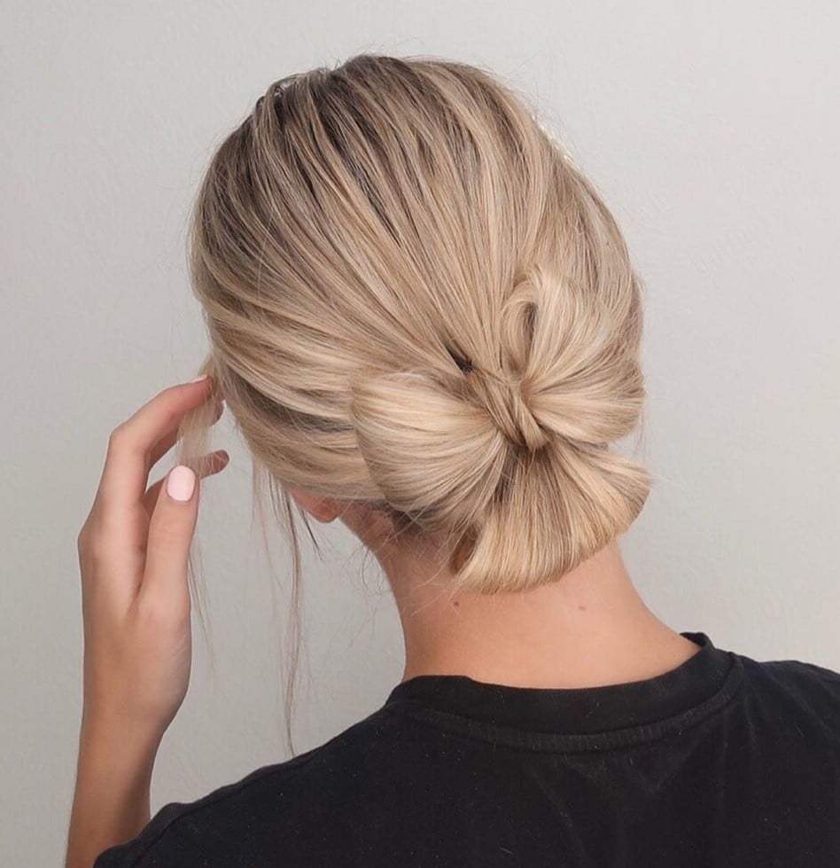 Ash Blonde Bow-Shaped Bun Ash Blonde Bow-Shaped Bun — Trendy Work Hair