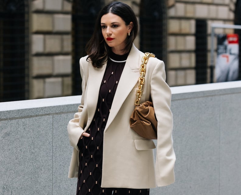 Oversized Cream Blazer with Patterned Knit Dress Oversized Cream Blazer with Patterned Knit Dress — Trendy Work Outfits Women Office