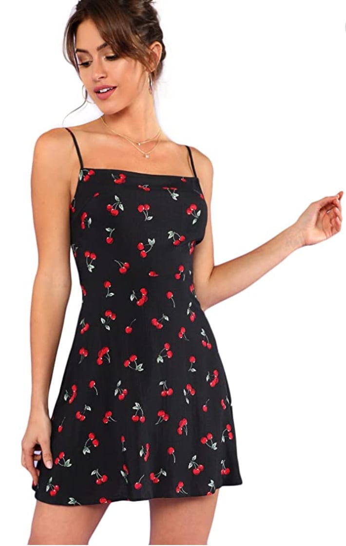 Black Mini Dress with Red Cherry Print Black Mini Dress with Red Cherry Print — Trendy Y2K Dress
