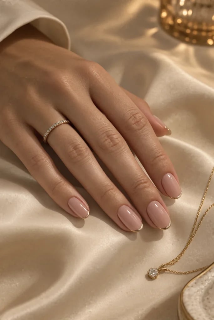 Gold Line French Short Oval Nails — Unique Engagement Nails