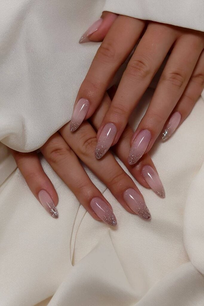 Glitter Dusted Gradient Long Almond Nails — Unique Engagement Nails