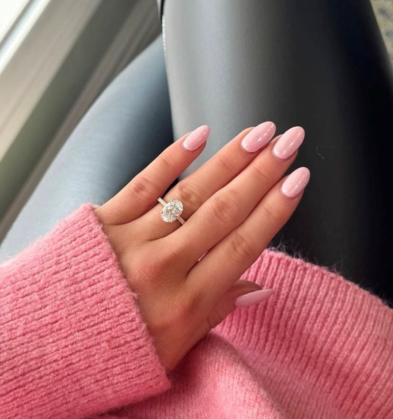 Light Pink Glossy Medium Oval Nails — Unique Engagement Nails