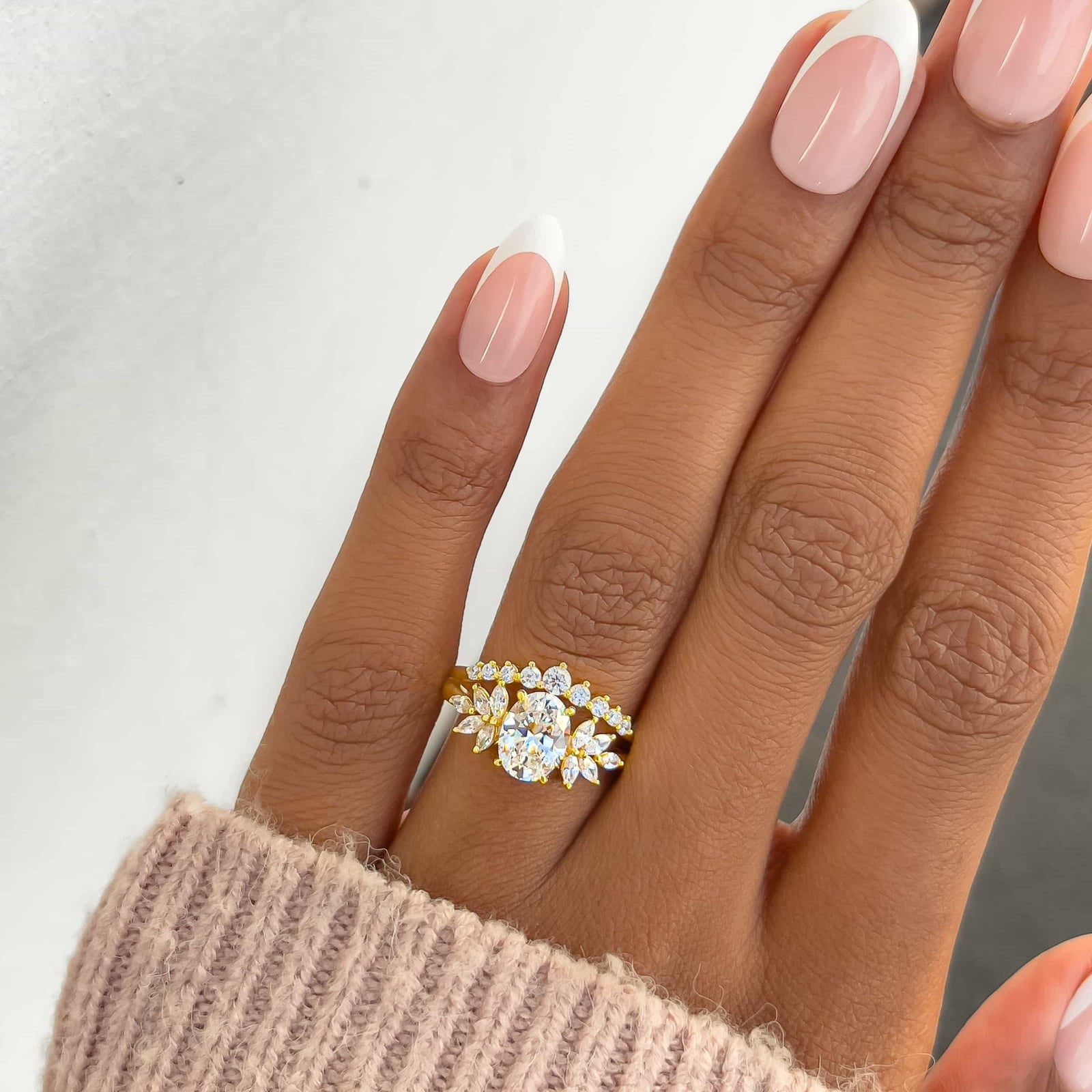 Classic White French Medium Almond Nails — Unique Engagement Nails