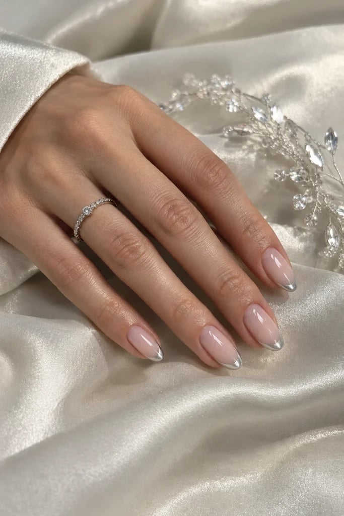 Chrome French Long Almond Nails — Unique Engagement Nails