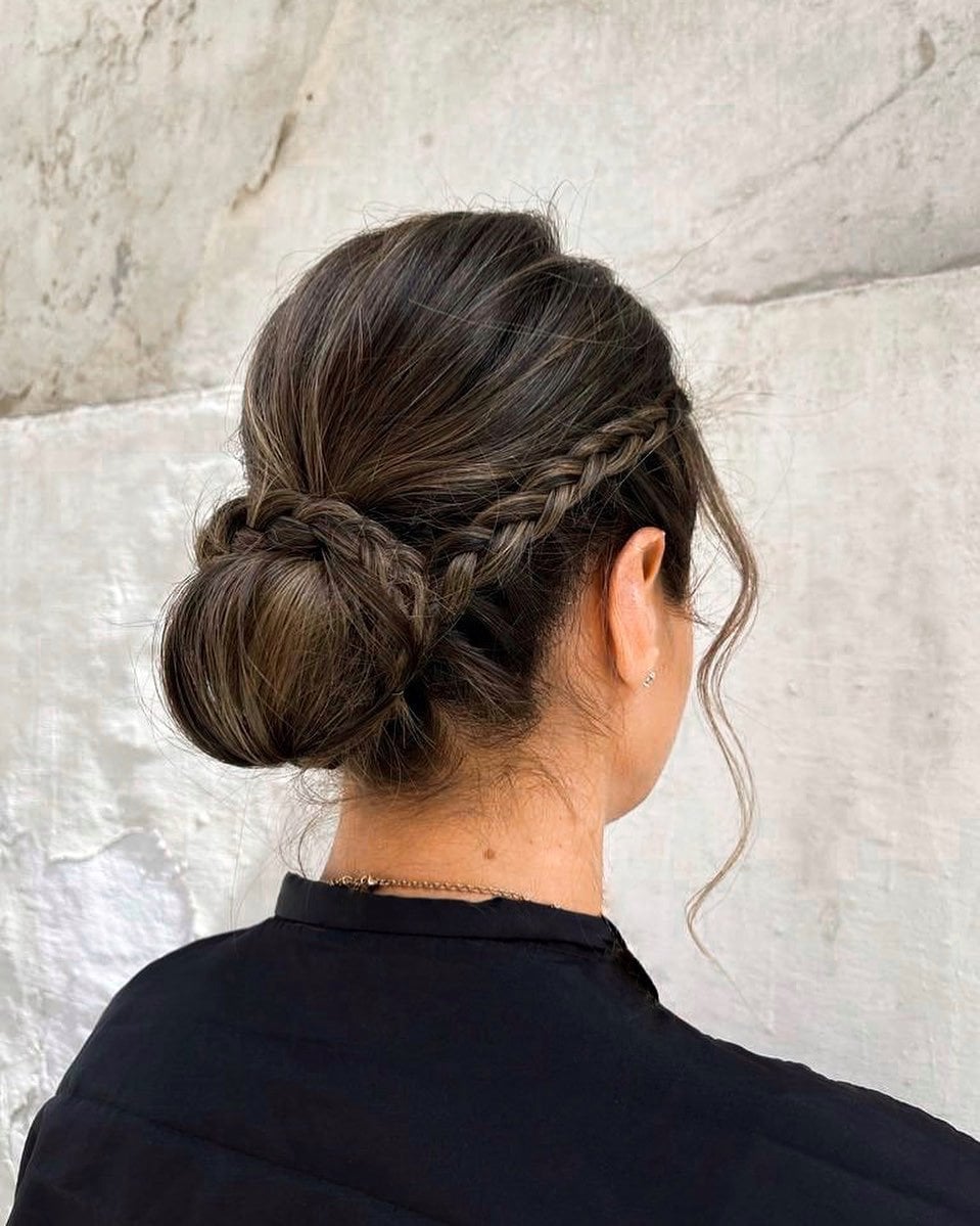 Dark Brown Braided Low Bun, Mid-Back Dark Brown Braided Low Bun, Mid-Back — Wedding Bun Ideas