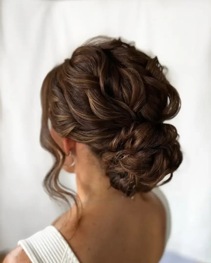 Voluminous Dark Brown Textured Bun, Mid-Back Voluminous Dark Brown Textured Bun, Mid-Back — Wedding Bun Ideas